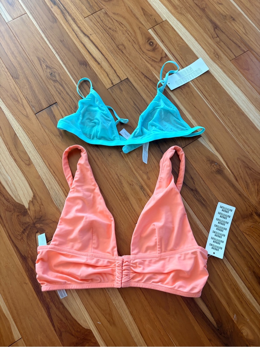Urban Outfitters Turquoise & Coral Triangle Bikini Tops
